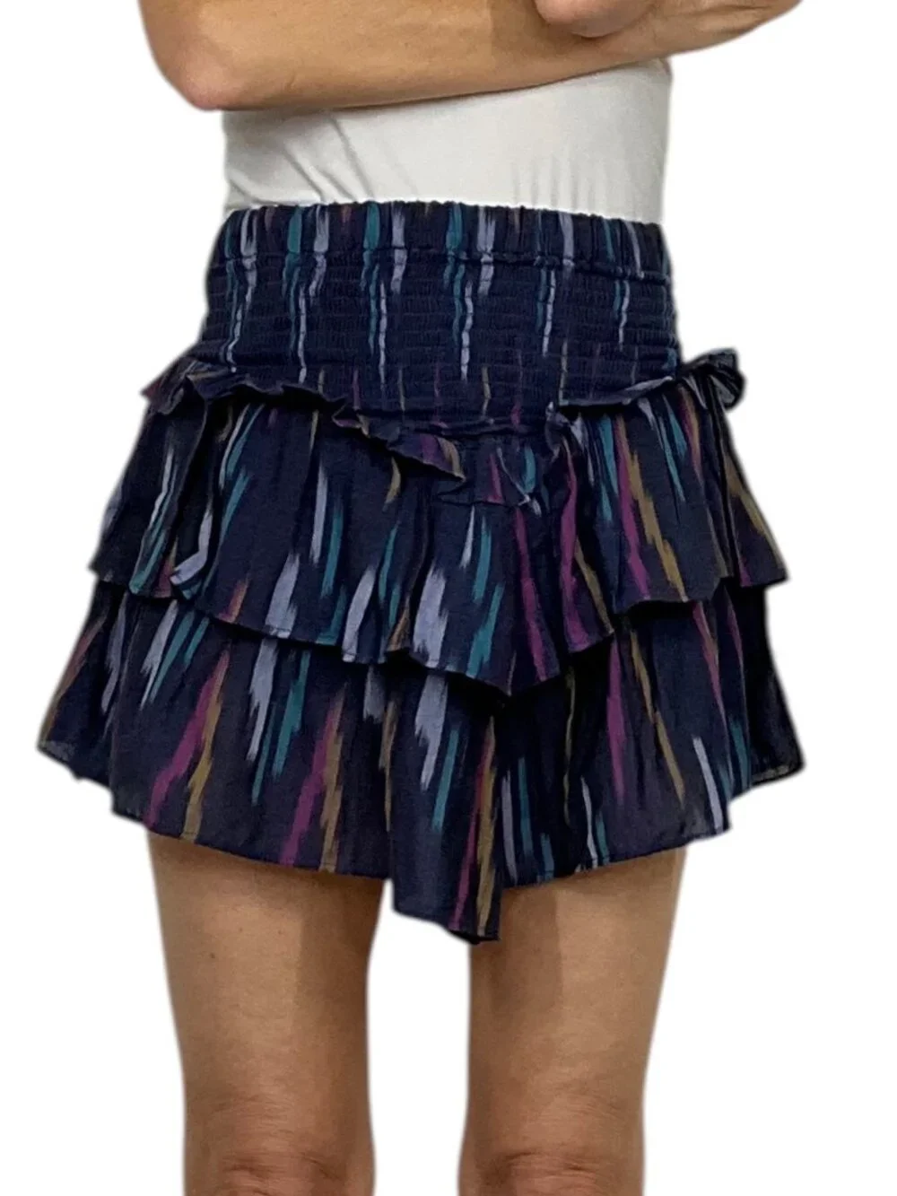 MOTHER The Ruffled Up Skirt XS Blue Mini Tiered Western Artist In Residence NEW